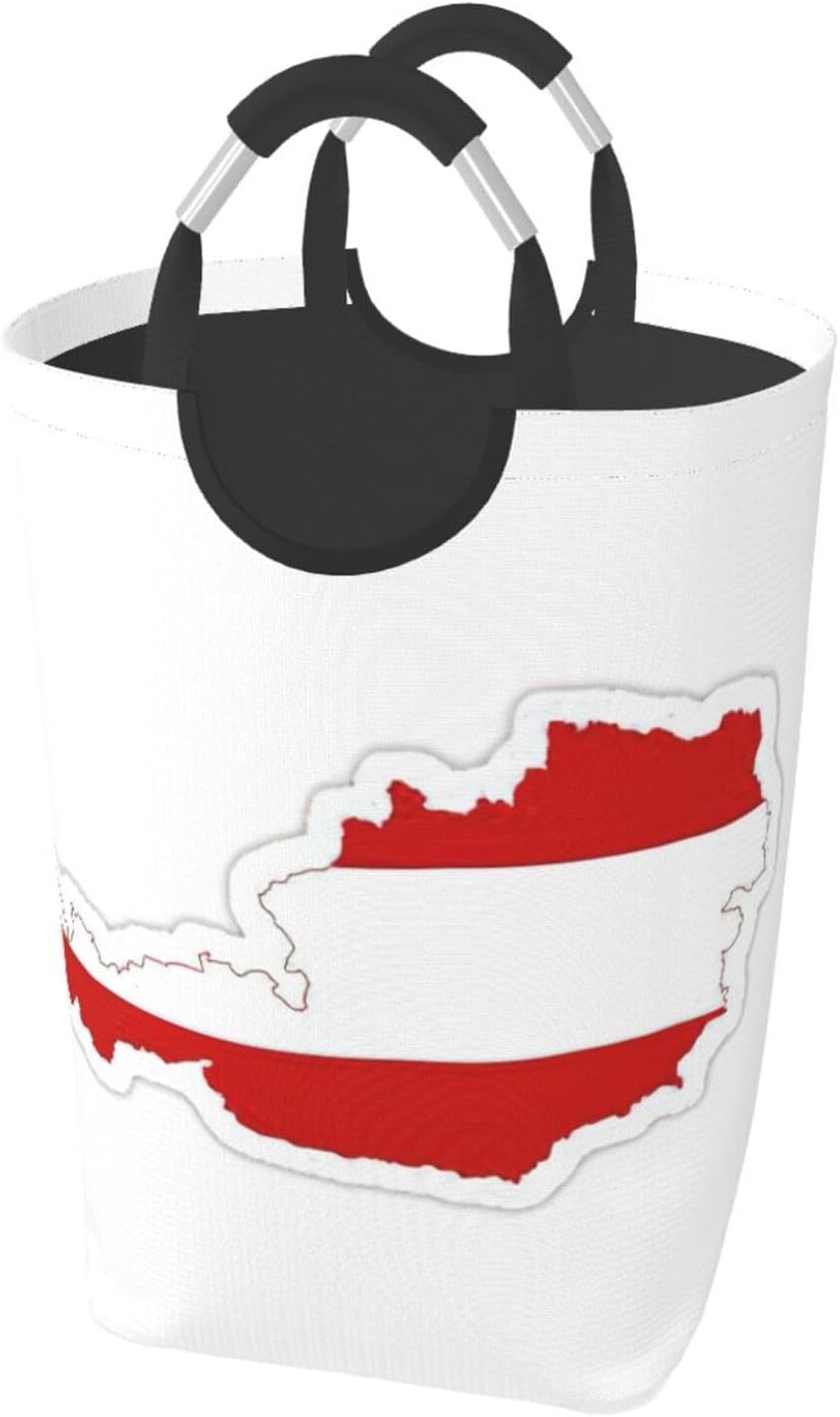 Austrian Flag Map Print Large Laundry Basket, 50l Collapsible Laundry Bag Freestanding Tall Clothes Hamper Washing Bin