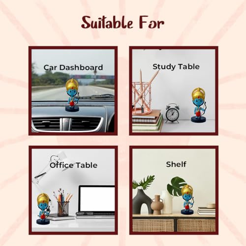 Image of Lord Shree Ram Idol for Car Dashboard Bobblehead, Home Decor Items for Living Room, Office Desk, Bow in Hand, Murti for Gifting, Statue for Good Luck, Superhero Action Figure