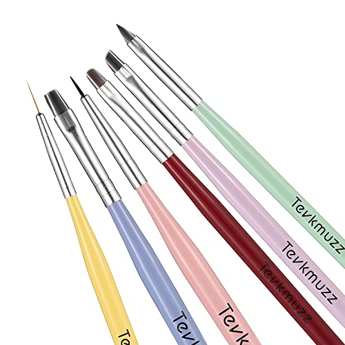 Tevkmuzz Nail Art Brushes Set,6 Pcs Nail Brush For Nail Art With Nail Extension Gel Brush,Nail Dotting Pen And Nail Art Liner Brush,Idea For Nail Design Gel Polish #TOP1