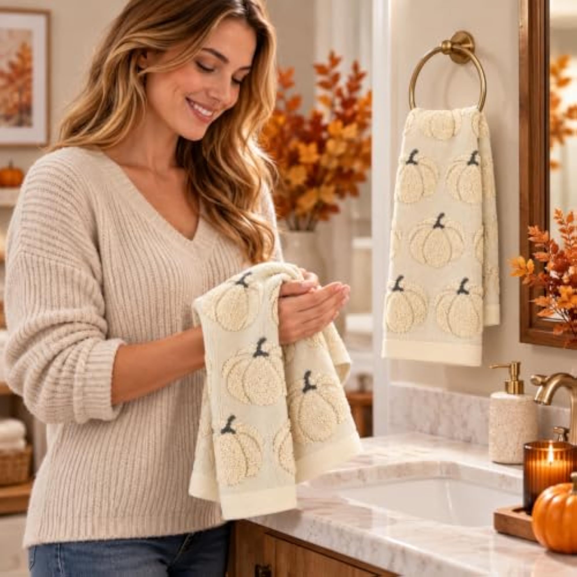 2 Pcs Fall Hand Towels, Decorative Cotton