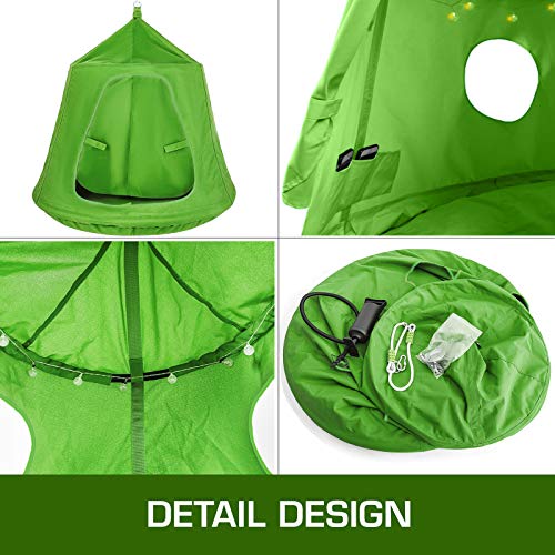 OrangeA Hanging Tree Tent Green Hanging Tree Tent for Kids 46 H x 43.4 Diam Hanging Tree House Tent Waterproof Portable Indoor or Outdoor Use with Led Decoration Lights
