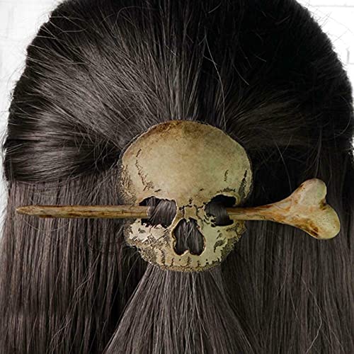 Tête de mort épingle à cheveux bâton glisser avec Faux os, Halloween décor mort papillon de nuit pince à cheveux bâtons épingle à cheveux, pince à cheveux tête de mort gothique rétro (Crâne)