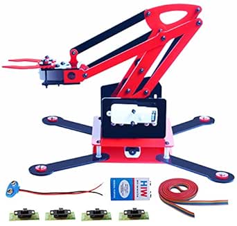 Kit4Curious Complete Robotic Arm with 4 motor,4 switch,9v connector, wire, instruction guide DPDT Slide switch controlled Robot Arm Kit Full functioning robotic arm complete project with control setup