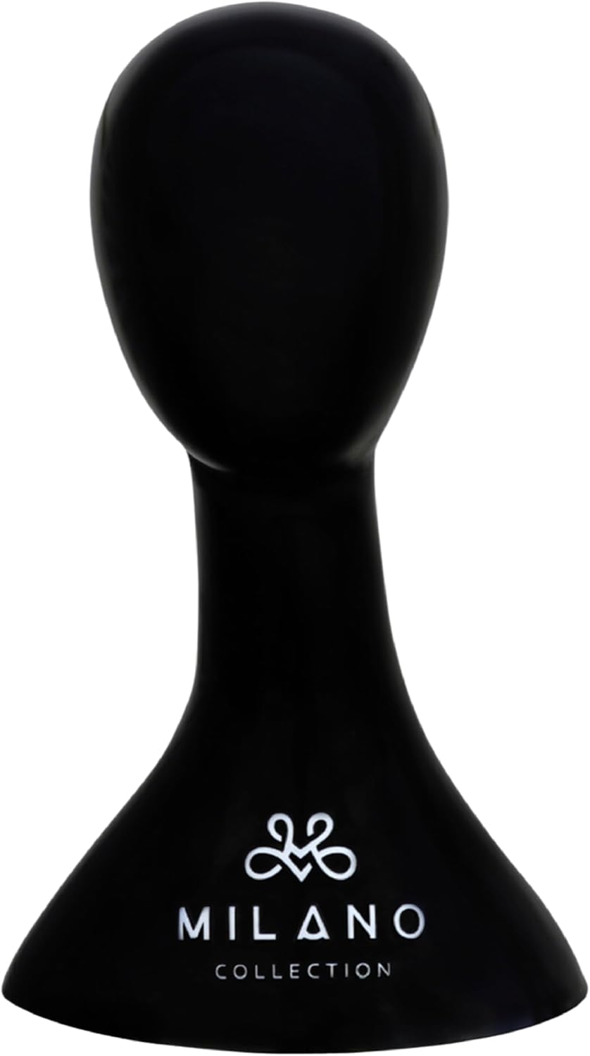MILANO COLLECTION 17” PVC Lightweight Wig Head Mannequin, Wig Head Stand for Styling, Display, and Storage, Compatible with All T-Pins (Matte Black)
