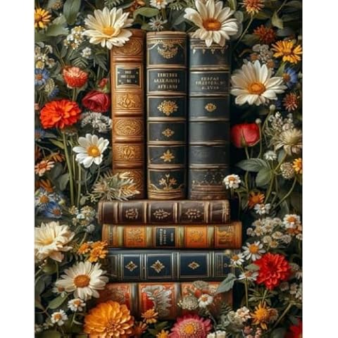 Book Paint by Numbers Kit for Adults Beginner, Flower Adult's Paint by Number Kits On Canvas, DIY Oil Painting Kits for Gift Home Wall Decor 16x20 Inch Cover