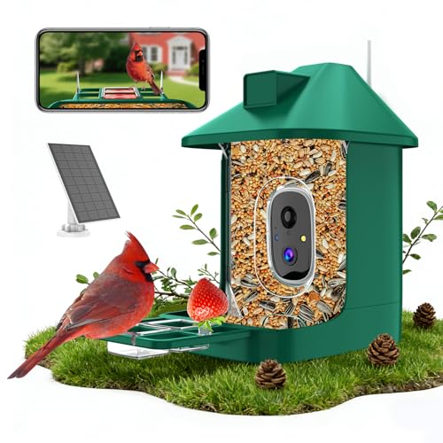 Bird Feeder with Camera,2K Live View,WiFi Smart Bird House with Cam Solar Powered for Outdoor,Night Vision,AI Identify,Auto Record Video,Real-Time App Alerts,Birdwatching Gifts for Family,Birds Lover