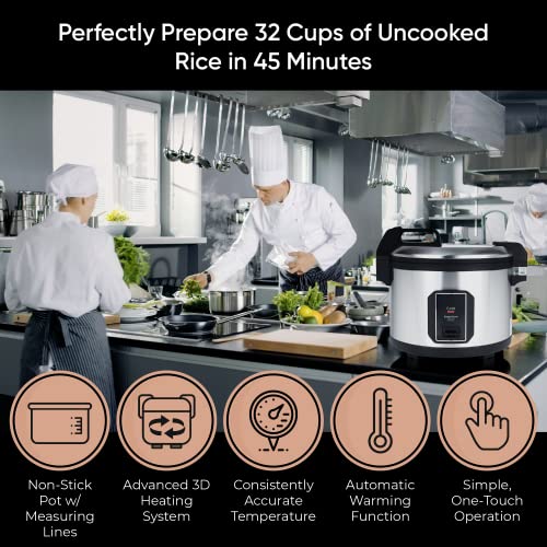 Commercial-Stainless-Steel-Rice-Cooker-Professional-64-Cup-Cooked-32-Cup-Uncooked-Rice-Maker-Cooker-With-Non-Stick-Pot-Hinged-Lid-Includes-a-Rice-Measuring-Cup-Rice-Scoop