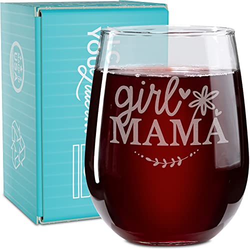 On The Rox Drinks Wine Gifts For Mom - 17Oz “Girl Mama” Engraved Stemless Wine Glass - Girl Mom Cup - Birthday, Mother’s Day Gifts For Mama - New Mom Gifts For Women #TOP6