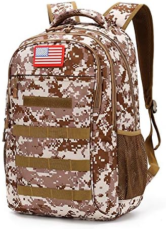 4land Camo Backpack, 40L Boys Backpack for School, Camouflage MOLLE Bookbag with USB Charging Port