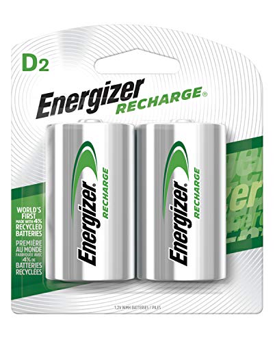 Energizer Rechargeable D Batteries, NiMH, 2500 mAh, 2 count (NH50BP-2),Green and Silver