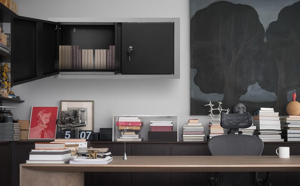 JZD Metal Wall Cabinet with Two Lockable Doors, Steel Wall Chest for Kitchen Warehouse Home Office Garage - Image 9