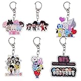 Syijupo Bangtan Boys Schlüsselanhänger Set, 6 Stück Bangtan Boys Schlüsselanhänger, Cartoon Schlüsselanhänger, für Ziert Rucksack, Tasche, Mäppchen