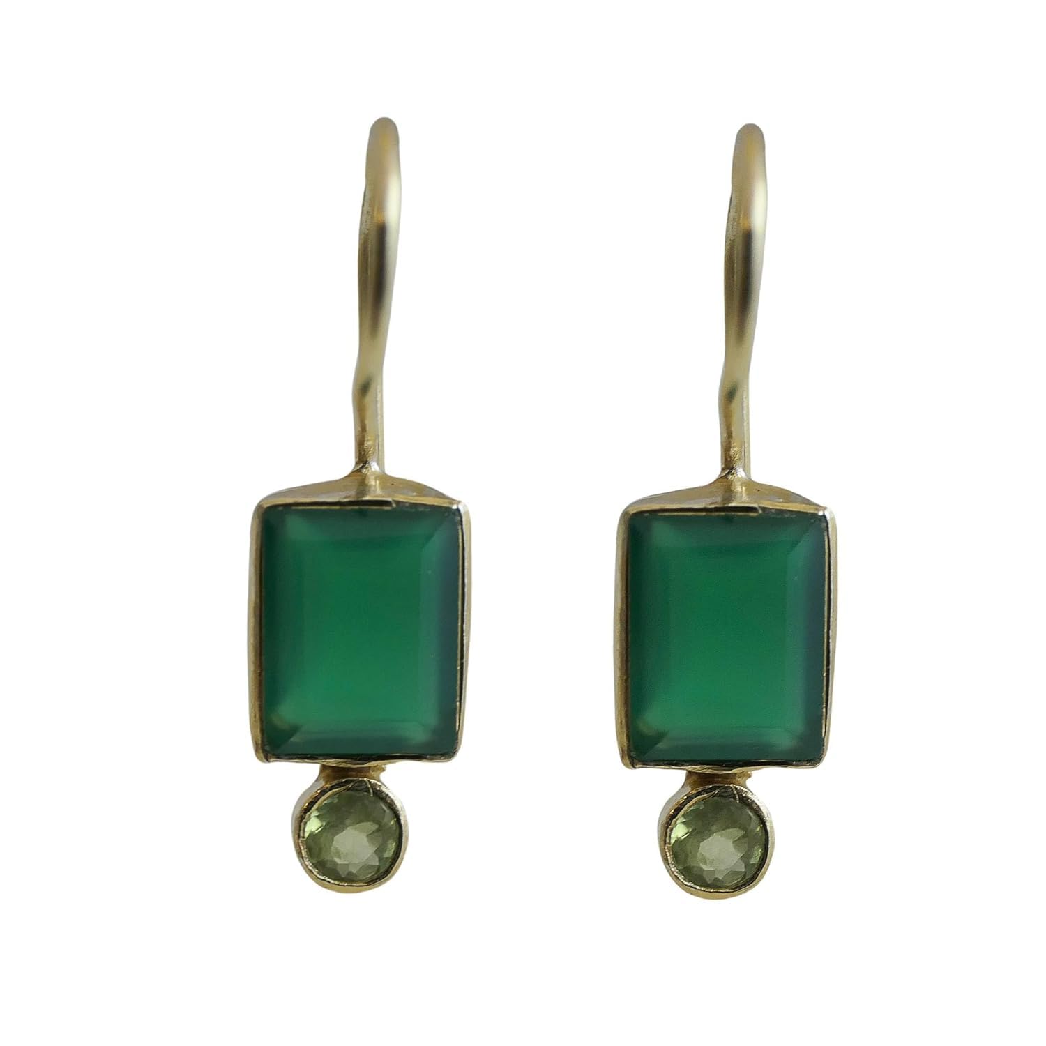 Grüner Onyx und Peridot Vergoldet 925 Sterling Silber Ohrringe - Natürlicher Edelstein - Geburtstagsgeschenk - Handgefertigte Geschenkideen für Frauen (Grüner Onyx und Peridot)