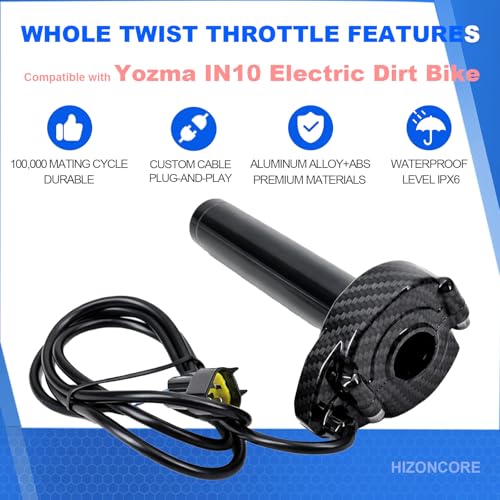Image of Compatible Fit for Yozma IN10 Valtinsu Strike Shadow SX Electric Dirt Bike Twist Throttle, Full Twist Throttle Handle with Male Connector, Rolling Bearing & Cable Kit