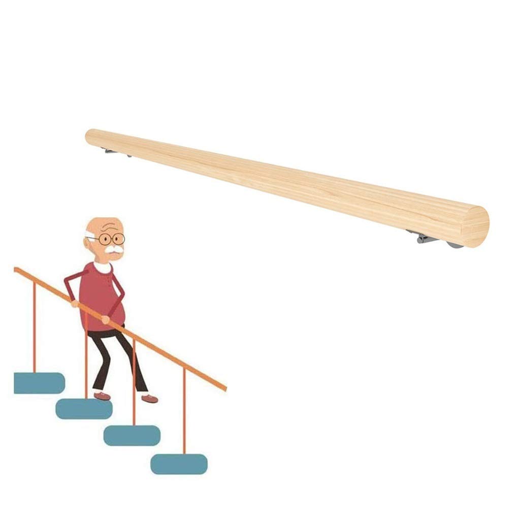 Main courante escalier bois massif 50-300 cm antidérapante avec barre de support mural