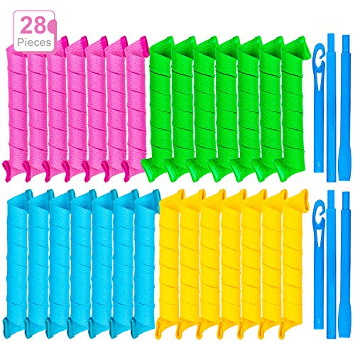 28 Pack Hair Curlers Styling Kit No Heat Hair Curlers Magic Hair Rollers Heatless Wave Styles with 2 Pieces Styling Hooks for Extra Long Hair (55 cm)