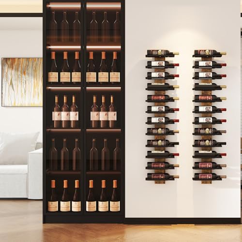 Image of IBUYKE Wall Mounted Wine Rack 12 Bottle,Wood Storage Rack,Brown TMJ913H | Wine Bottle Holder for Wine Bottles Liquor Champagne DIY Wall Wine Rack for Home Bar Storage and Display