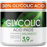 Glycolic Acid Resurfacing Pads - Facial Exfoliating Peel for Radiance, Pores, Dark Spots & Texture - Gentle AHA Toner Pads with Vitamin C, E, B5 for Women & Men - 60 Pre-Soaked Cotton Rounds