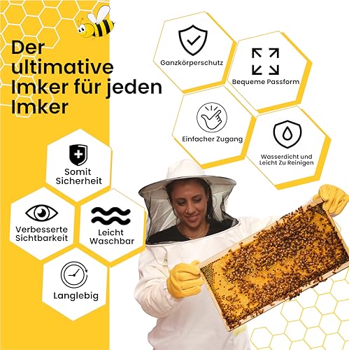 BEEART Professionelle Imkerkleidung Kostüm mit rundem Hut und elastischen Ärmeln, schützt Sie vor Bienen und Insekten. Professionelles Produkt, Imkereibedarf, ausgezeichneter Schutz für Imker.