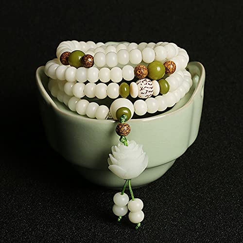 Chapelet Bodhi 108 Perles Rondes 8mm en Jade Blanc, Cadeau Spirituel Idéal