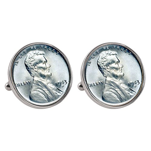 Mancuernillas de moneda Lincoln acero 1943 miniatura 1