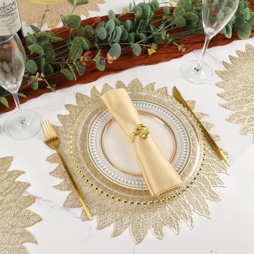 Image of Dakshya Industries PVC Waterproof Round Table Placemats & Table Runner Combo | 6 Round Mats (38 x 38 cm) + 1 Runner (91 x 33 cm) | Heat Resistant, Washable, Non Slip (Hexnova)