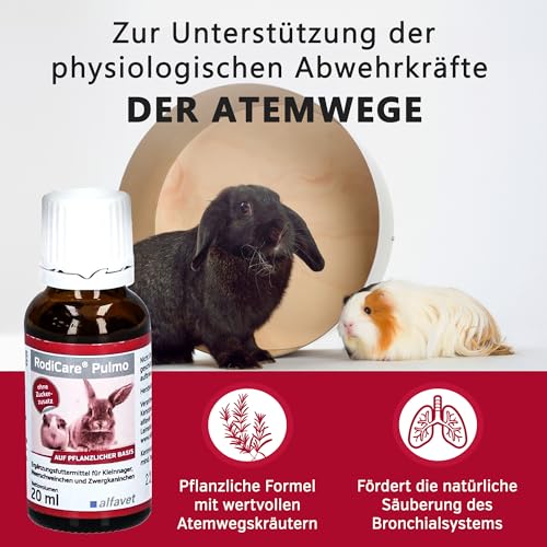 alfavet RodiCare Pulmo, Doppelpack, zur Unterstützung der Atemwege von Meerschweinchen und Kleinnagern, Ergänzungsfuttermittel, 2 x 20ml, Dosierspritze