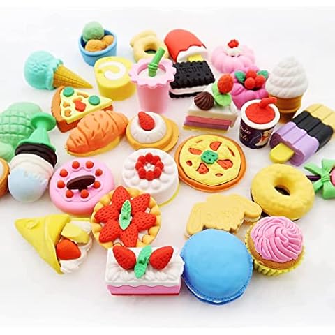 30 Pack Food Erasers, Assorted Food Pencil Erasers Toy Set, Pencil Erasers, Cake Dessert Fruit Puzzle Erasers Toys for Kids Reward Party Favors Cover