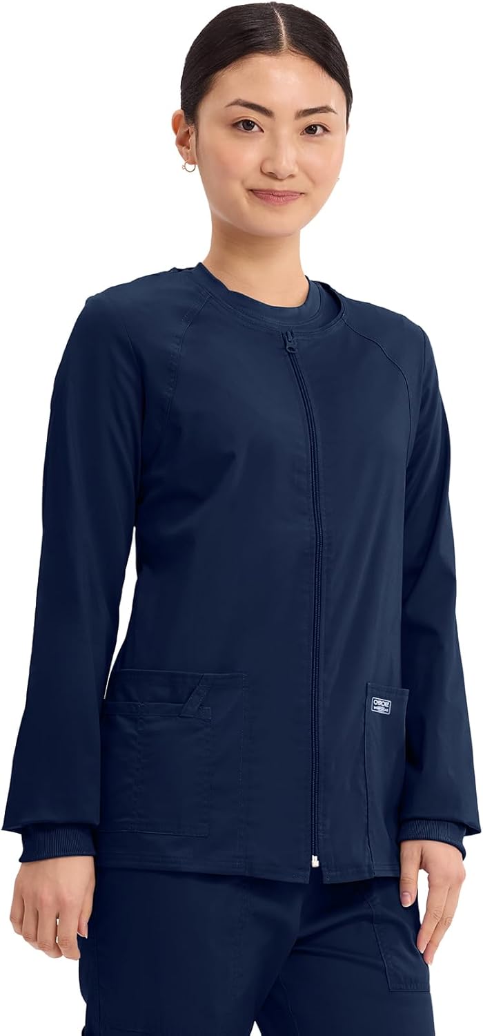 Cherokee Zip Front Scrub Jackets for Women, 3 Pockets, 2-Way Stretch, Soft, Breathable,Brushed Twill - 4315 - Image 4
