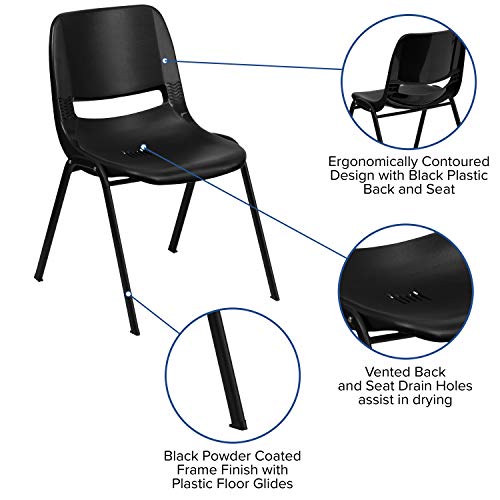 Flash Furniture Hercules Series 880 Lb. Capacity Black Ergonomic Shell Stack Chair With Black Frame #TOP3