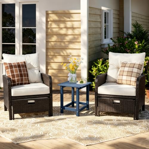 Image of Outdoor Side Table - Square All-Weather HDPE End Table with Wood-Look Finish, Heavy Duty Composite for Patio & Garden (Brown Mixture)