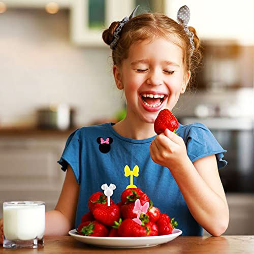 Baborui Mouse Head Food Picks For Kids, 20Pcs Mini Bow Toddler Fruit Forks, Cute Bento Forks For Lunch Box Decor Accessories #TOP4