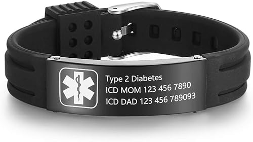 Pulseras de alerta médica personalizadas para mujeres y hombres, pulseras médicas ajustables de silicona, pulseras médicas personalizadas
