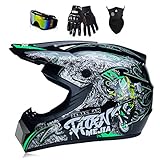 Men Women Full Face Motocross Helmet, with Goggles, Face Mask and Gloves DOT Approved Dirt Bike Off