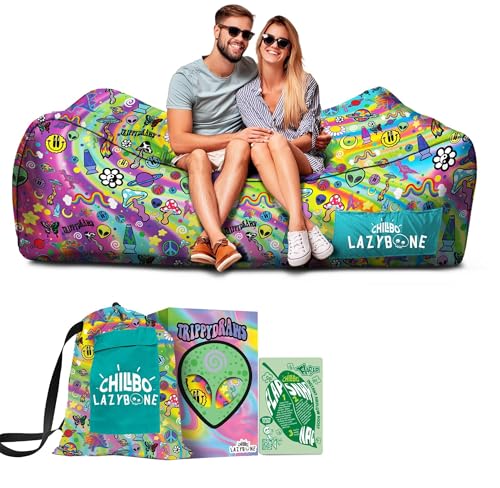 Chillbo x TrippyDraws Lazybone Inflatable Couch - Ultimate Inflatable Lounger for Maximum Chill - The Perfect Blow Up Couch for Music Festivals