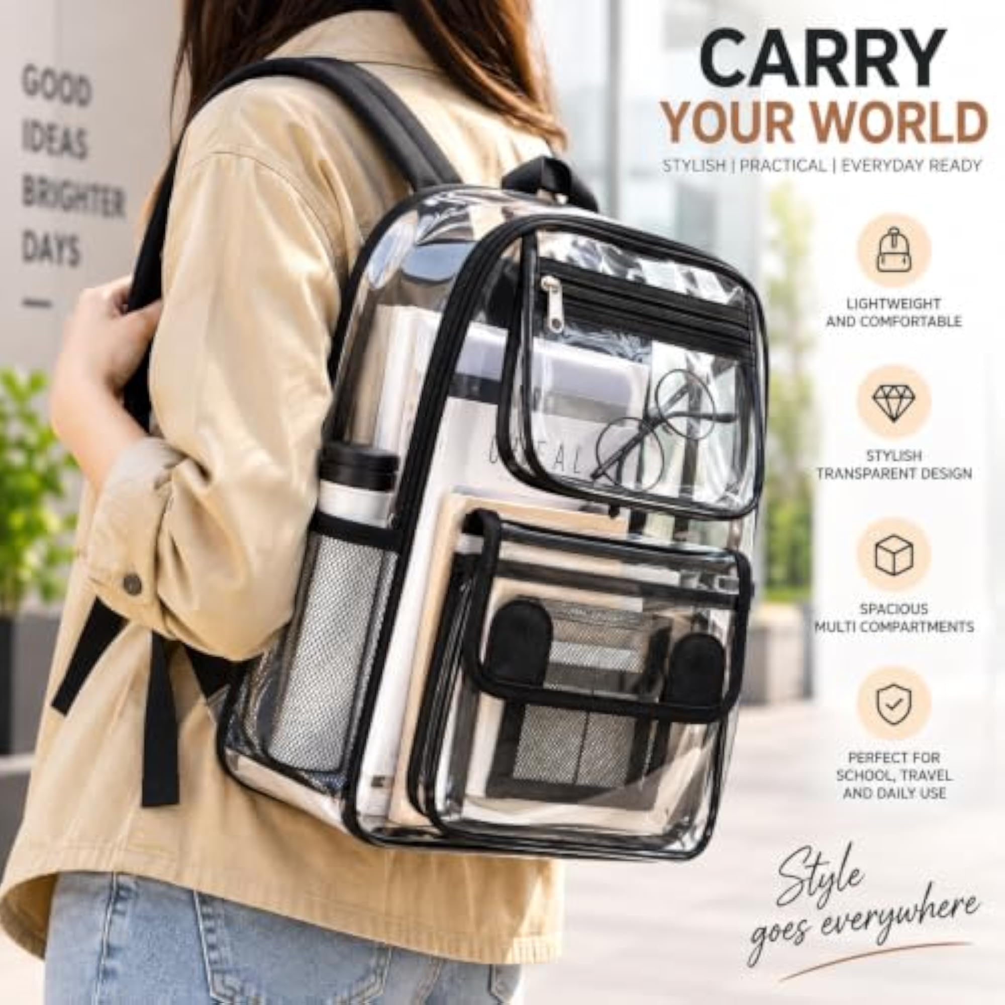 Transparent Backpack with Multiple Pockets