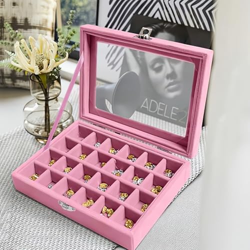 Velvet Jewelry Box, 24 Compartments Earring and Ring Display Orga...