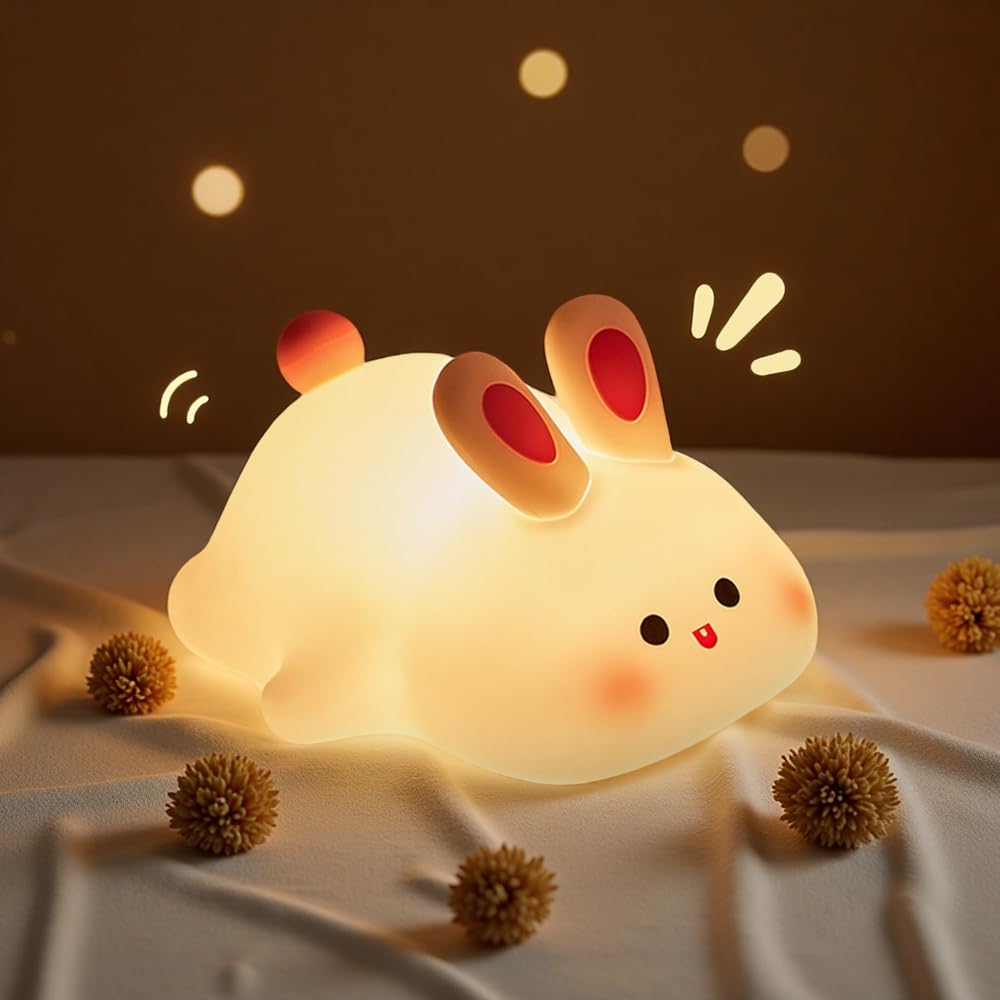 One bird (Rabbit nightlight Cute Night Light for Kids - Food - Grade Silicone, Type - C Charging, Modes Switchable by Kneading - Ideal for Babies' & Children's Rooms