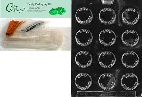 Cybrtrayd Happy Anniversary Mint Letters and Numbers Chocolate Candy Mold, Includes 25 Gold and 25 Silver Twist Ties