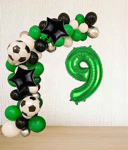 Soccer Balloons 9Th Birthday Decoration For Boys, Soccer Birthday Party Supplies Qatar 2022 World Cup Soccer Party Decoration Balloons Foil Mylar Green Number 9 Balloon Sports Theme Party Favors Decor #TOP1