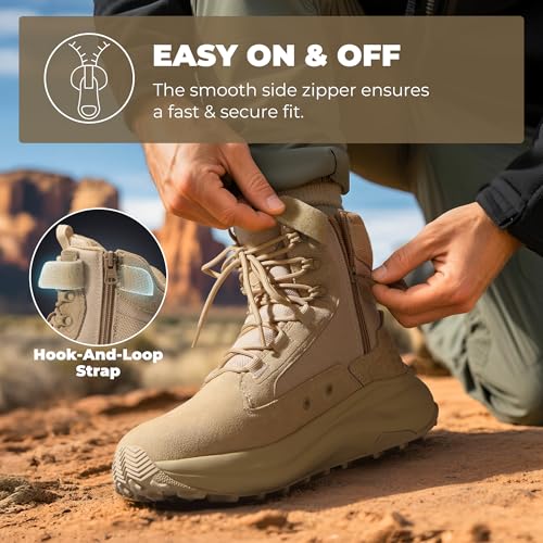 Image of NORTIV 8 Men's Wide Toe Box Work Tactical Boots | Barefoot low drop leather military boots with side zipper for hiking, motorcycle riding and combat Pikes