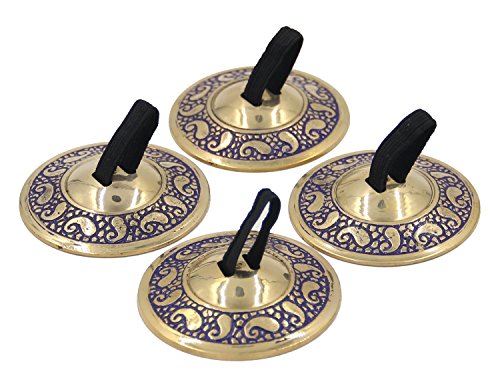 DharmaObjects 2 Pairs Pro Brass Fingers Cymbal Zills Belly Dancing Free Silk Pouch (Blue)