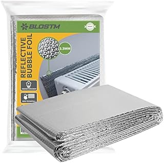 BLOSTM Bubble Insulation Foil 5m x 60cm - Radiator Insulation Foil Reflector Thick Heat Reflective Bubble Wrap Radiator Foil Reflector with Adhesive Pads Saves Energy & Money - Cover 3+ Radiators