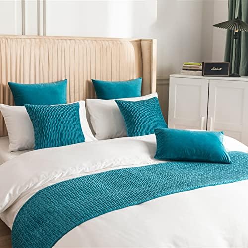 Bed Runner Hotel Bedding Scarf Double-sided Dual-use Bed Flag Family Bedroom Bed Tail Towel Wedding Bedding Stripes Decoration Accessories for Home Guestroom (Full/Queen/45*210cm,6-Piece Set)