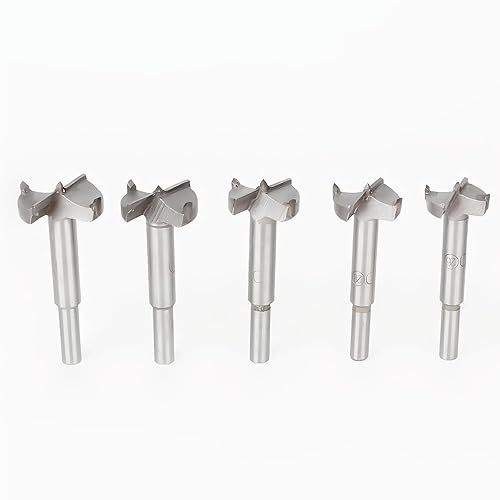 Miniatura 2 de Meichoon Forstner Brocas de 15 a 1.378 in, 5 piezas, brocas de carburo Forstner de acero de alta velocidad con agujero de perforación de ala plana,