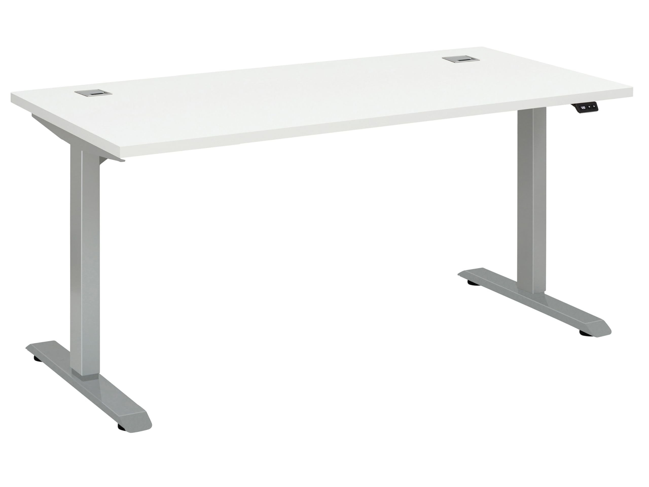 möbelando Schreibtisch >e-Desk< elektrisch höhenverstellbarer in Weiß matt/Alu, Ergonomisch für gesundes Arbeiten, Stufenlos mit LED-Anzeige, Stoß- und Kratzfest, Made in Germany - 175x72x80 (B/H/T)
