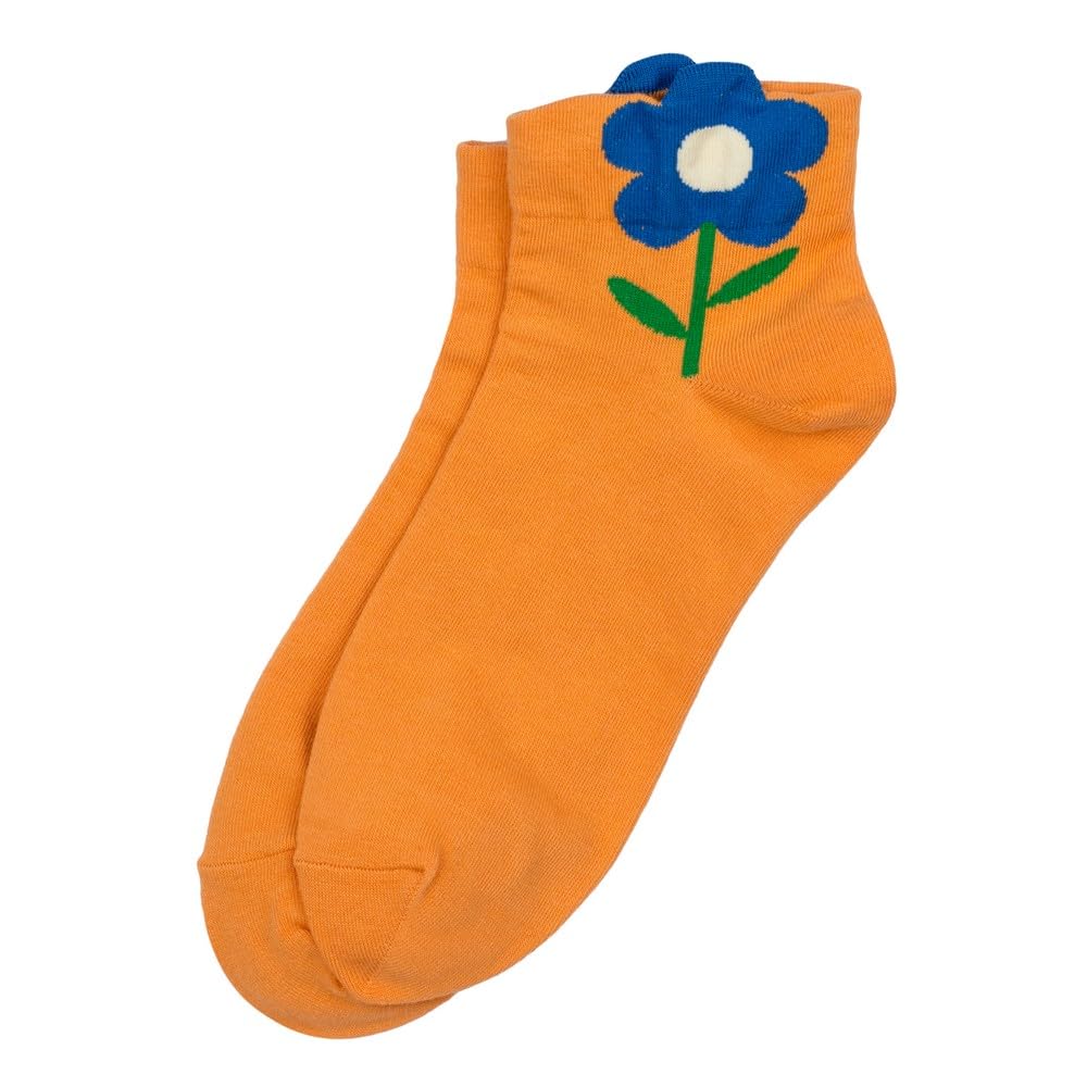 Joe Cool Unisex Orange Socks Cotton & Spandex Ankle Big Flower