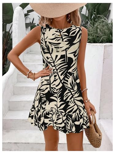 Image of SOLY HUX Women's Boho Knot Back Sleeveless Swing Shift Dress Flounce Ruffle Hem Summer Dresses