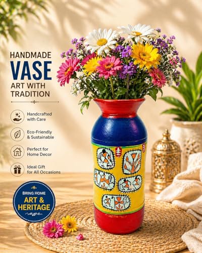 Image of Premium Handmade Terracotta Flower Vase | Handpainted Clay Home Decor Showpiece | Unique Gift Item | Artistic Handpainted Clay Pot for Living Room Decor & Gifting