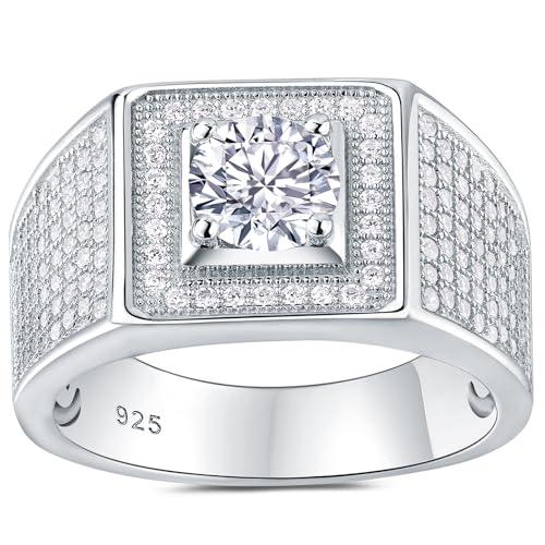 D Color VVS1 Mens Moissanite Wedding Band 925 Sterling Silver Promise Rings For Him Round Cut Eternity Engagement Size 8-13